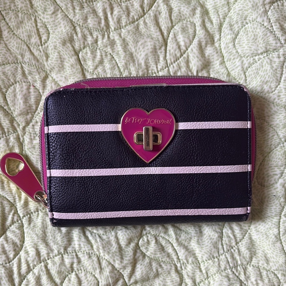 Betsey Johnson Pink and Black Compact Wallet